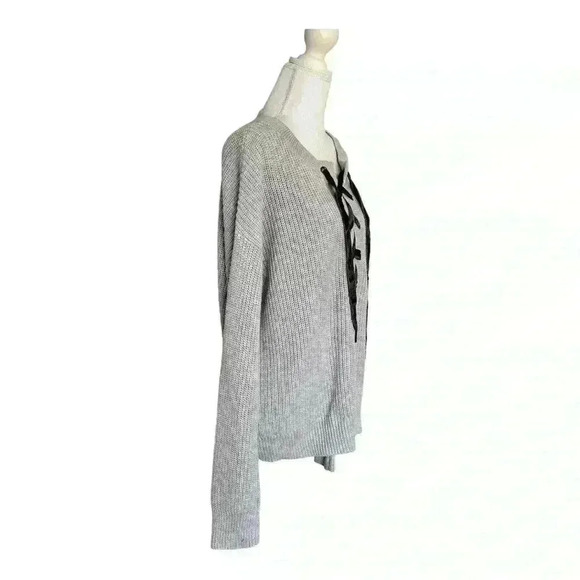 Rails Gray Cable Knit Lace Up Long Sleeve Sweater Women’s Size M - Picture 5 of 9